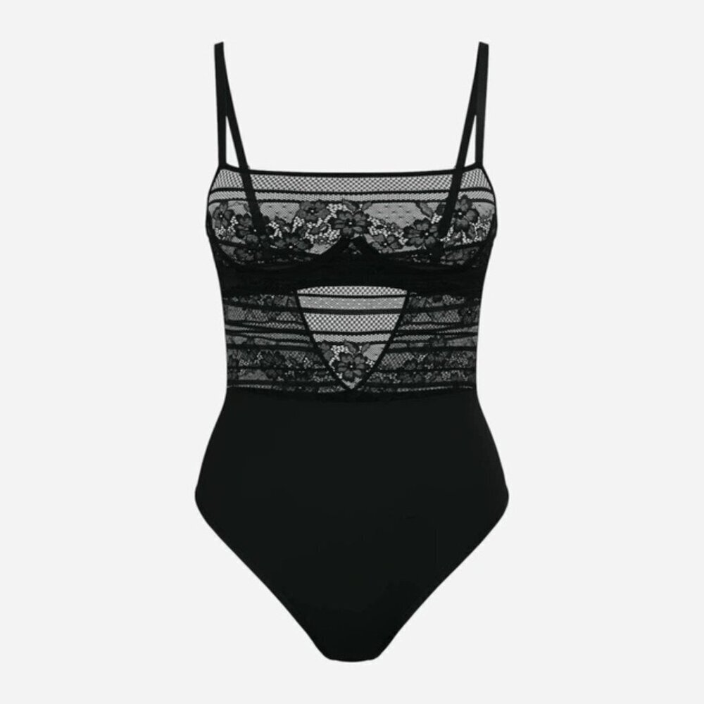 New! Victoria’s Secret Black Floral Lace One Piece Swimsuit Size XS 41829